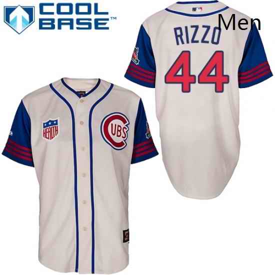 Mens Majestic Chicago Cubs 44 Anthony Rizzo Authentic CreamBlue 1942 Turn Back The Clock MLB Jersey